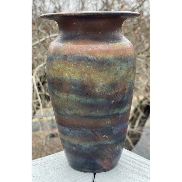7.25" Vintage 20th C. Raku Iridescent Glazed Pottery Ceramic Vase Ramer Art - Picture 11 of 13